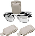 2 Pack Leather Car Sunglass Holder, Magnetic Leather Glasses Eyeglass Hanger Clip for Car, Sunglass Clip Glasses Holder for Car Visor-Beige