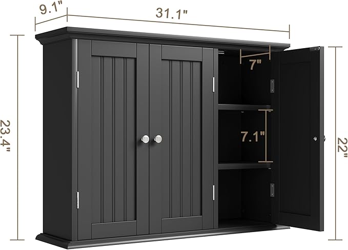 ChooChoo Bathroom Wall Cabinet with 3 Doors, Laundry Cabinet Wall Mounted, Medicine Cabinet with Adjustable Shelves, Hanging 