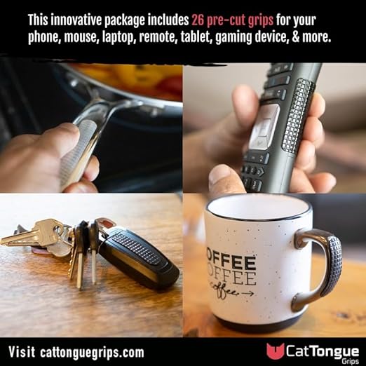 CATTONGUE GRIPS Non-Abrasive Grip Tape Strips - Heavy-Duty, Pre-Cut Anti-Slip Tape for Phones, Tablets, Crafting & More - Ind