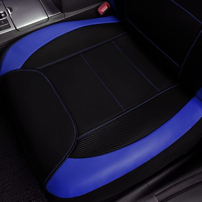 Flying Banner car seat Covers Protects Water Proof Faux Leather Carbon Fiber Front and Rear Bench (Blue Black, Full Set - 9PC