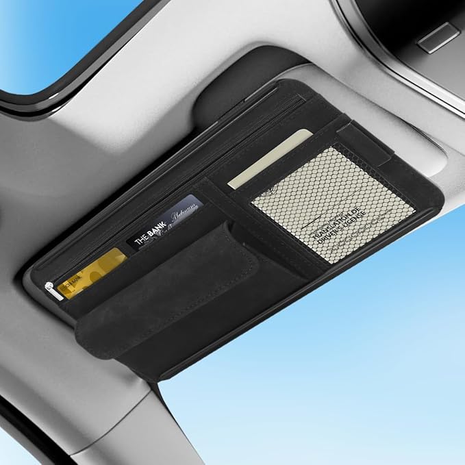Sun Visor Organizer, Multi-Pocket Auto Visor Organizer for Car, SUV and Truck, Card Holder Glasses Holder for Car Interior Accessories Car Organizers And Storage, Black