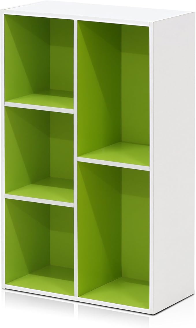 Furinno LUDER Book Shelf, 5-Cube Bookshelf, Reversible Bookcase, 9.4 x 19.5 x 31.5, Easy Assembly, for Living Room, Bedroom, 