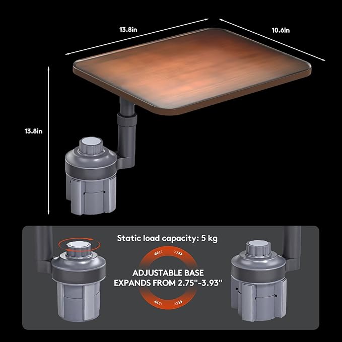 Car Tray Table & Car Laptop Desk, Height-Adjustable 360° Rotating Wood Car Laptop Mount, Steering Wheel Tray, Cup Holder Table,Compatible with Tesla & Most Vehicles Walnut