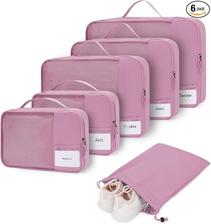 ECOHUB 6 Set Packing Cubes for Travel Durable Suitcase Organizer Bags Set with Personalized Tag Travel Essentials with Shoe B