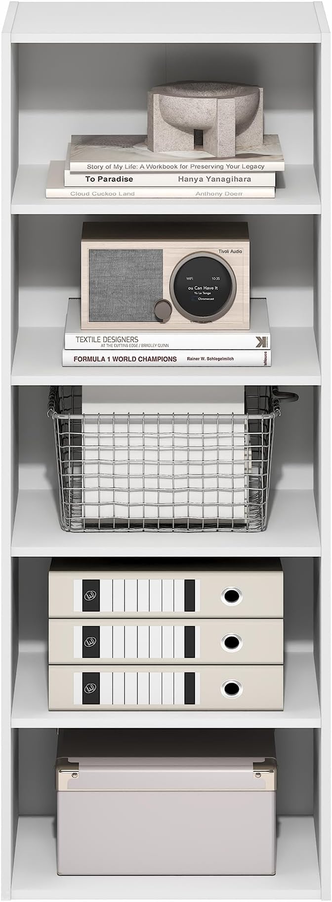 Furinno Basic Book Shelf, 5-Tier Bookshelf, Storage Organizer Bookcase with Open Shelf, 11 x 17 x 44, for Living Room, Bedroo