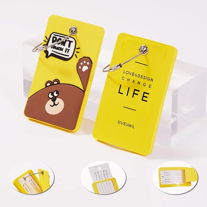 Funny Animal Luggage Tags Suitcases -Silicone Travel Bag Tags with Privacy Cover&Steel Loops - Unique Cute ID Labels for Wome