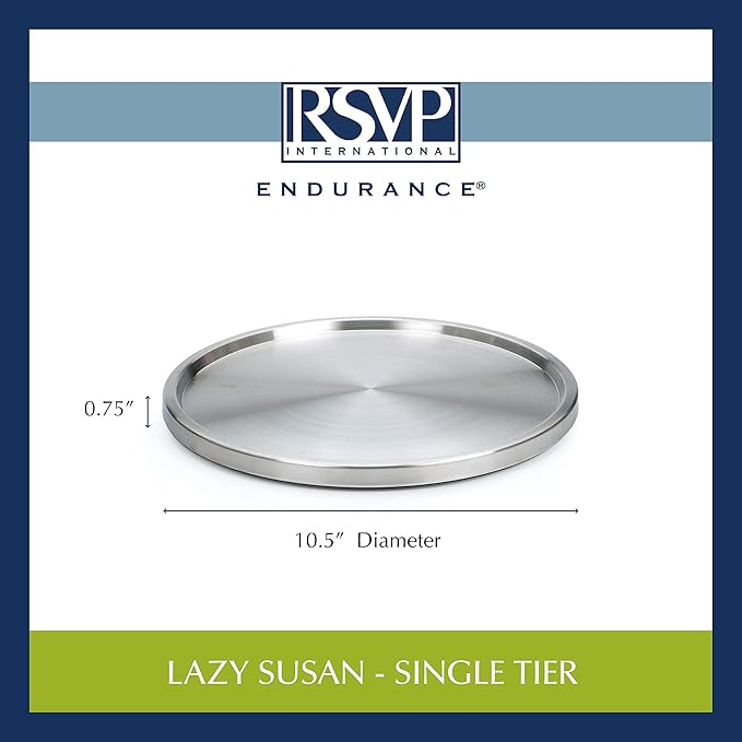 RSVP International Endurance TURN-1 Turntable Lazy Susan, Stainless Steel, 10.5" | Handy in Cabinet, Refrigerator or on Count