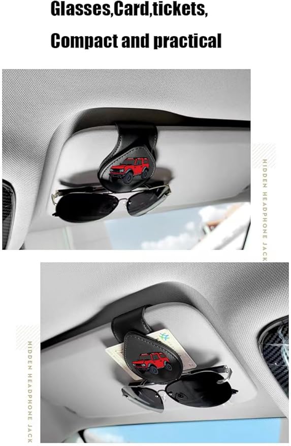 Sunglasses Holder for Car, Leather Glasses Frame, Eyeglass Hanger Card Clip for Car Sun Visor,Sunglasses Holder Compatible with Bronco (Red)