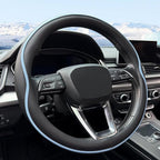 HAOTULE Leather Steering Wheel Cover， with Anti-Slip Stripe Design - Enhanced Grip, Fashion Style, Safe, Non-Slip, Breathable