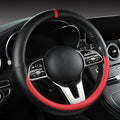 Morandi Color Steering Wheel Cover, Nappa Leather, Fashionable Sporty Style, Universal 15 inches, Black and red