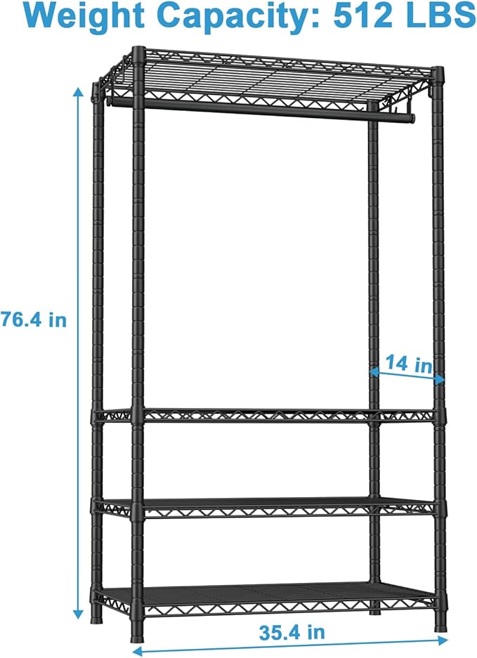 Ulif H4 Portable Closets, 4-Tier Metal Clothes Garment Rack for Bedroom and Cloakroom, Clothing Closet Storage and Organizer 