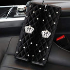 2 Pcs Plush Car Seat Belt Cover Shoulder Pad with Rhinestone Crown - Black