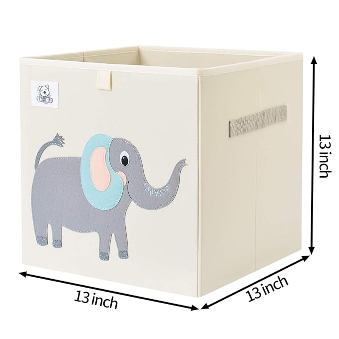 CLCROBD Foldable Animal Cube Storage Bins Fabric Toy Box/Chest/Organizer for Toddler/Kids Nursery, Playroom, 13 inch (Cute El