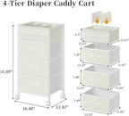 4-Tier Baby Diaper Caddy Organizer Cart with 3 Storage Drawers, Rolling Cart with Dividers & Side Pockets for Nursery, Baby E