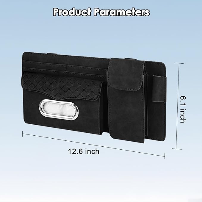 Multi-Pocket Car Visor Organizer with Zippered Compartments - 6-Pocket Sun Visor Storage Pouch for Sunglasses, Phone, Keys, Cards - Universal Fit for Cars, Trucks, SUVs (Beige)
