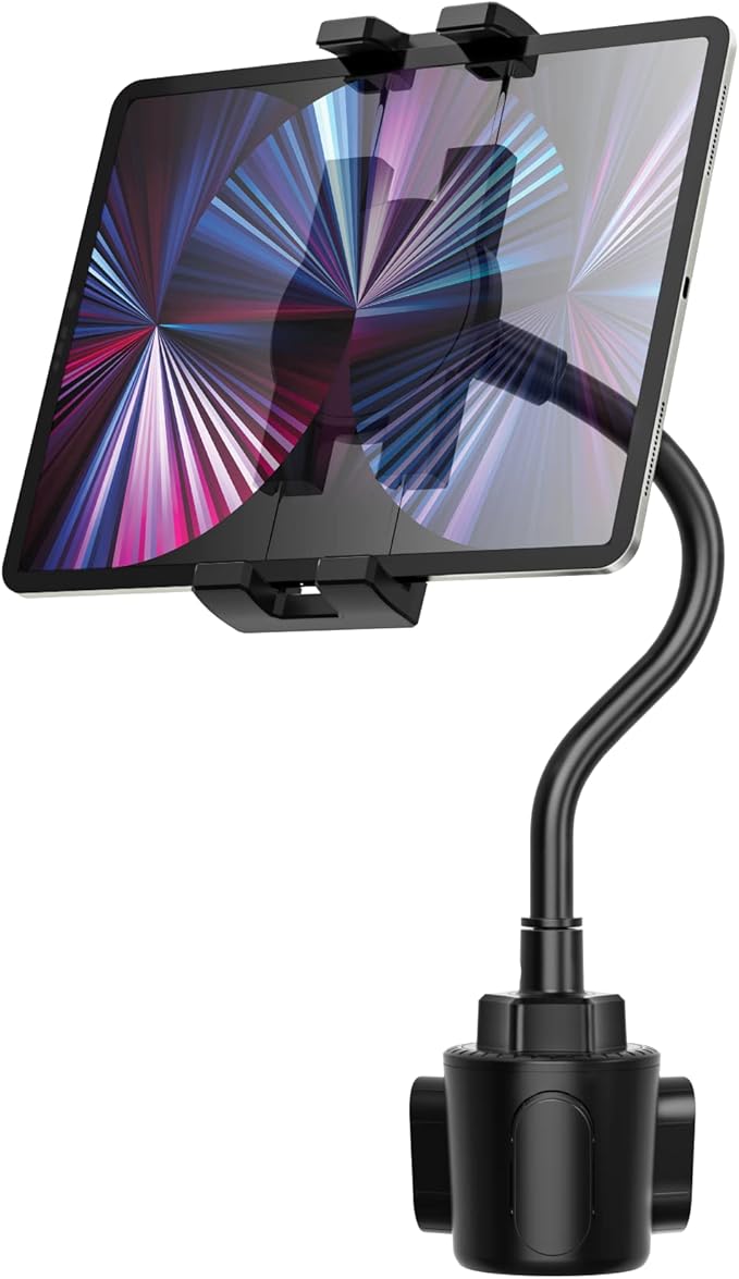 Gooseneck Car Cup Holder Tablet Mount, Truck Tablet Holder Cupholder Mount [Flexible Stable Long Arm] for 4-12.9" Tablets & Phones, iPad Pro/Air/Mini, Galaxy Tab, Fire HD, iPhone Series