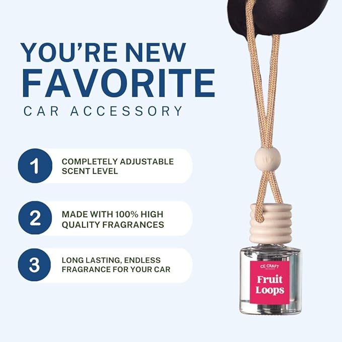 CE CRAFT Car Air Freshener Diffuser, Fruit Loops, 4 Pack Air Deodorizer for Essential Oils, Long Lasting Car Diffuser Bottle,