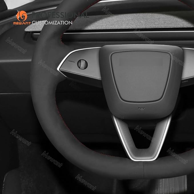 MEWANT Hand Stitched Matte Carbon Fiber&PU Leather Steering Wheel Cover Wrap for Tesla Model 3 Highland 2023 2024 2025 Steering Wheel Accessories