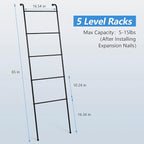 Blanket Ladder Bathroom Towel Holder Decorative Towel Rack 5 Tier Blanket Holder for Living Room Bathroom Laundry Room Black,