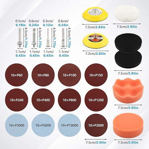 131Pcs Sanding Discs Drill Polishing Kit, 3 Inch Car Headlight Restoration Kit, 60 to 10000 Grits Wet Dry Sandpaper Buffing P