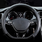 Car Carbon Fiber and Leather D-Shape Steering Wheel Cover, Stylish car Non-Slip Leather car Interior 15 inches Universal Black