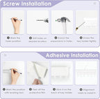 VIS'V Key Holder Wall Mount, Compact Adhesive Key Rack with Tray, 6 Hooks, 2 Mount Options, White