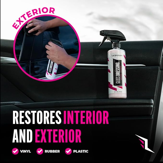 Legendary Gloss Dressing 64oz (Half Gallon) - Tire Shine Spray & Plastic Restorer – Water Based & Non-Greasy Interior/Exterio