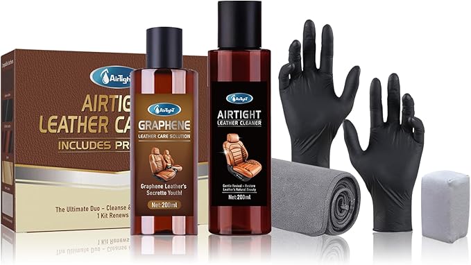 AirTighT Graphene Leather Cleaner & Conditioner Kit - Deep Clean, Restore & UV Protection for Car Seats, Furniture, Couches, 
