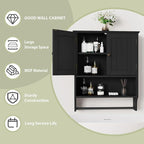 Smuxee Black Bathroom Cabinet Wall Mounted with Towels Bar, Medicine Cabinet with 2 Door Adjustable Shelves, Over Toilet Cabi