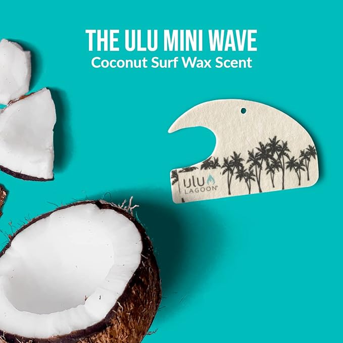 ulu Lagoon Hanging Car Air Freshener | Tropical Beach Coconut Surf Wax Scent Mini Wave | Long Lasting Car Freshener, Closet a
