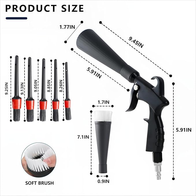 Tornado Detailing Car Cleaning Gun with Metal Nozzle | Interior Drying Air Gun | High Pressure Blower Gun | Car Cleaning Kit 