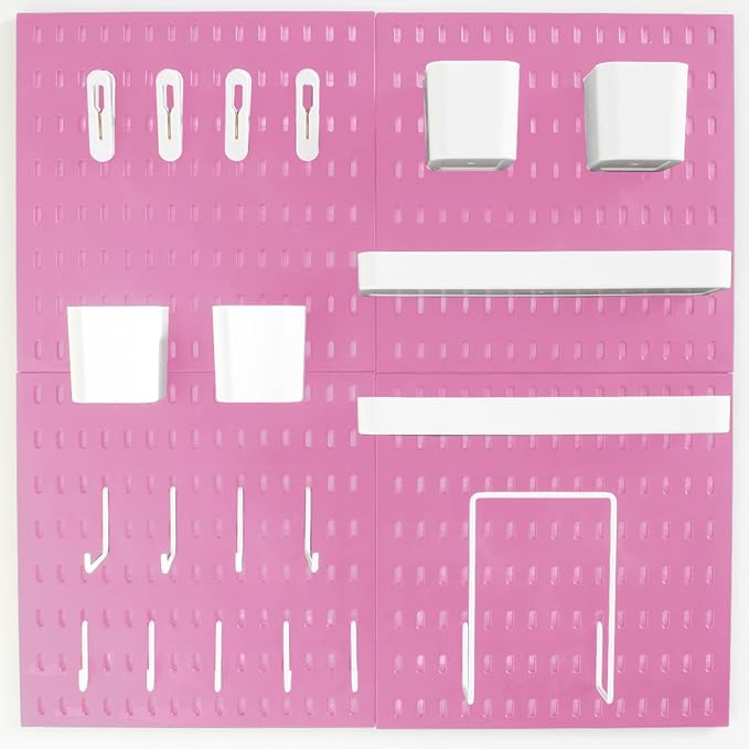 Wall-Mounted Pegboard Kit, 25.2" x 25.2" Organizer Panel – Large, Cost-Effective & Nail-Free Installation Pink