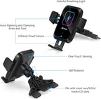 Wireless Car Charger CD Slot Phone Mount, Auto-Clamping 15W Qi Fast Charging Infrared Smart Sensor Air Vent Cell Phone Holder,Compatible with iPhone 13 Pro Max 12 11 X 8,Samsung S21 S20 S10 S9