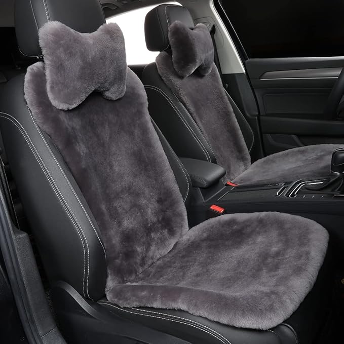 OGLAND 2 Pack Fur Fluffy Sheepskin Car Seat Covers for Universal Plush Soft Seat Cushion Accessories Automobiles (Graphite)