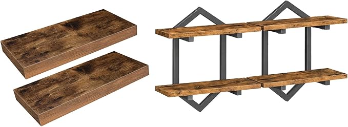 HOOBRO Floating Shelves, Wall Shelf Set of 2, Wall Mounted Storage Shelves 2-Tier, Hanging Bathroom Shelves, for Living Room,