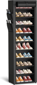 Kitsure Shoe Rack - 10-Tier Large Capacity Shoe Organizer Shelf with Dust Cover & Side Pockets, Rust-Proof Metal Shoe Rack fo