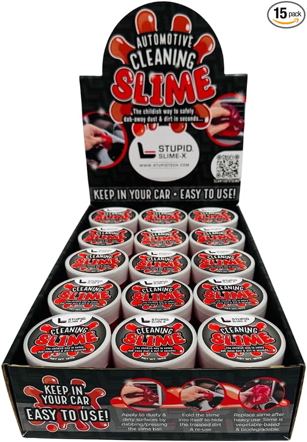 STUPID Technologies Slime-X (New) – Re-Engineered Car Cleaning Gel 15-Pack (2400g) – Value Pack- Retail POP Display Included 