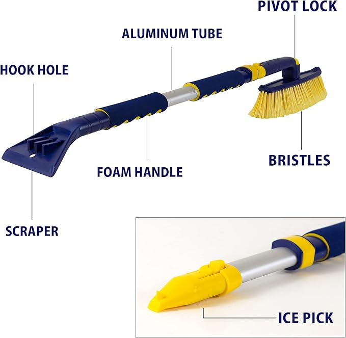Michelin Snow Brush for Car Windshield – Ice Scraper with 34-50” Hybrid Extendable Handle Ergonomic Multi-Tool Detachable Swivel Head Non-Slip Foam Grip Heavy Duty Snow Remover for SUV, Truck