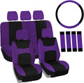 FH Group Full Set Car Seat Covers Cloth, Universal Fit combo, Set with Steering Wheel Cover and Seat Belt Pad fits Most Cars,
