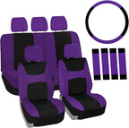 FH Group Full Set Car Seat Covers Cloth, Universal Fit combo, Set with Steering Wheel Cover and Seat Belt Pad fits Most Cars,