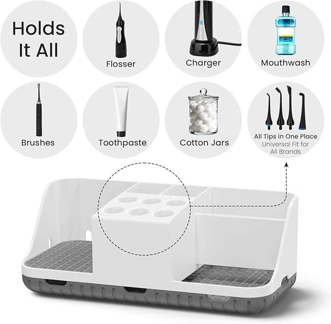Boperzi Electric Toothbrush Holders with Cord Slots: Detachable Toothbrush and Toothpaste Holders, Large Tooth Brush Storage 