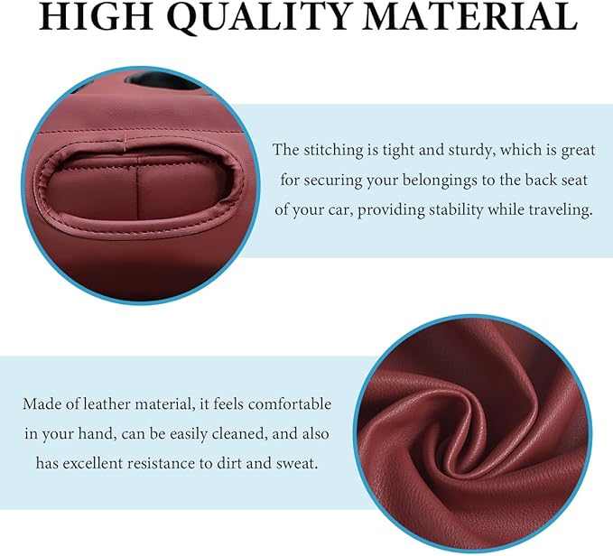 Car Back Seat Organizer, Leather Automotive Rear Seat Couch Cup Holder Expander Tray, Vehicle Cup Holder Tray Holds Snacks Remotes Phones for Truck RV Boat Couch Pillow Bed (Wine Red)