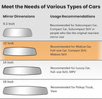Rear View Mirror, 12 Inch Chrome Anti-glare Panoramic Rear Mirrors Universal Convex Car Interior Clip on Extra Big Wide Angle Rearview Mirror Extender to Reduce Blind Spot for Car SUV Trucks