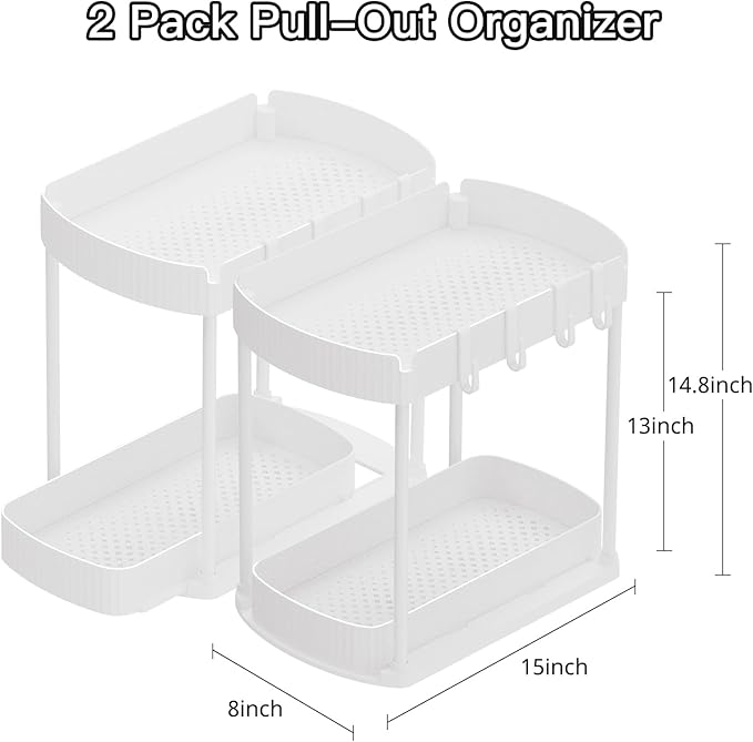 Ukeetap 2 Pack Multi-Purpose Pull-Out Storage Organizers, Under Sink Organizers and Storage for Bathroom & Kitchen, Under Cab