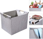 HOONEX Large Foldable Storage Bins, Linen Fabric, 2 Pack, with Wooden Carry Handles and Sturdy Heavy Cardboard, for Home, Off