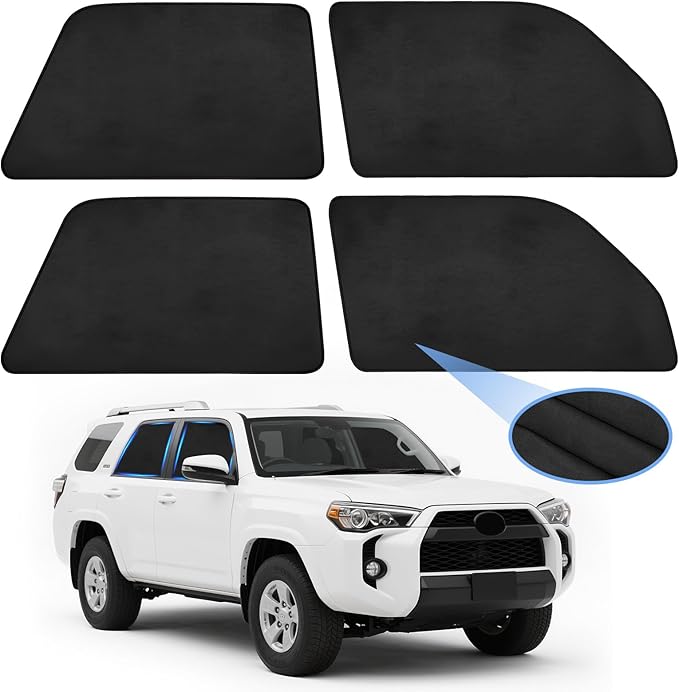 ZATOOTO Car Window Shades for Toyota 4Runner 2017-2024, Custom Fit Suede Car Window Covers for 100% UV & Privacy Protection, Heat Insulation, 4 Packs Side Window Sun Shade for Family Travel, Baby, Pet