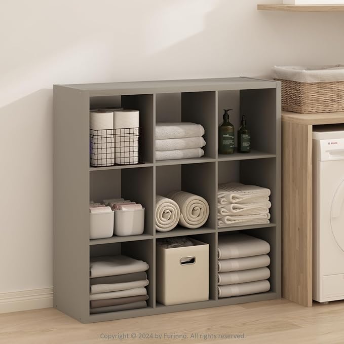 Furinno Simple Cube Storage Organizer, 9-Cube Display Shelf, Open Back Shelving Unit, Storage Shelves, Extra Thick Frame, for