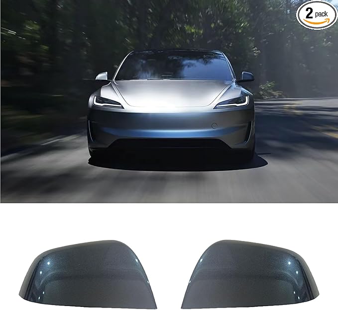 Compatible with Tesla Model Y Side Mirror Cover Replacement 2021 2022 2023 2024, Left & Right Side Rearview Mirror Cover Cap for Model Y Accessories(Silver)2pcs