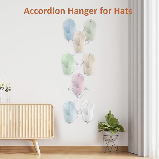Accordion Wall Hanger, Hat Rack for Wall with 20 Coat Hooks, Expandable Hat Hangers Organizer, Vintage Decorative Coat Rack W