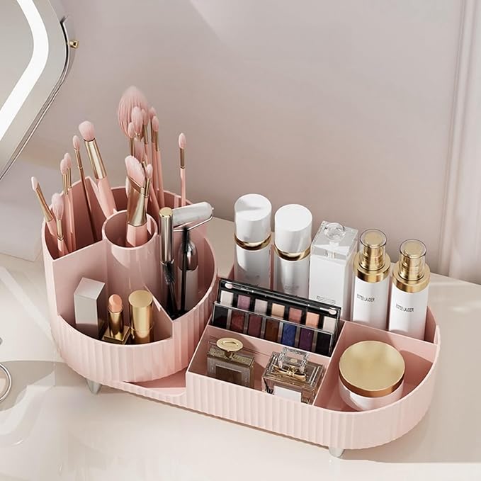 Booklov Roating Makeup Caddy Organizer for Vanity, Large Capacity Cosmetic Display Case, Clear Acrylic Countertop Beauty Stor